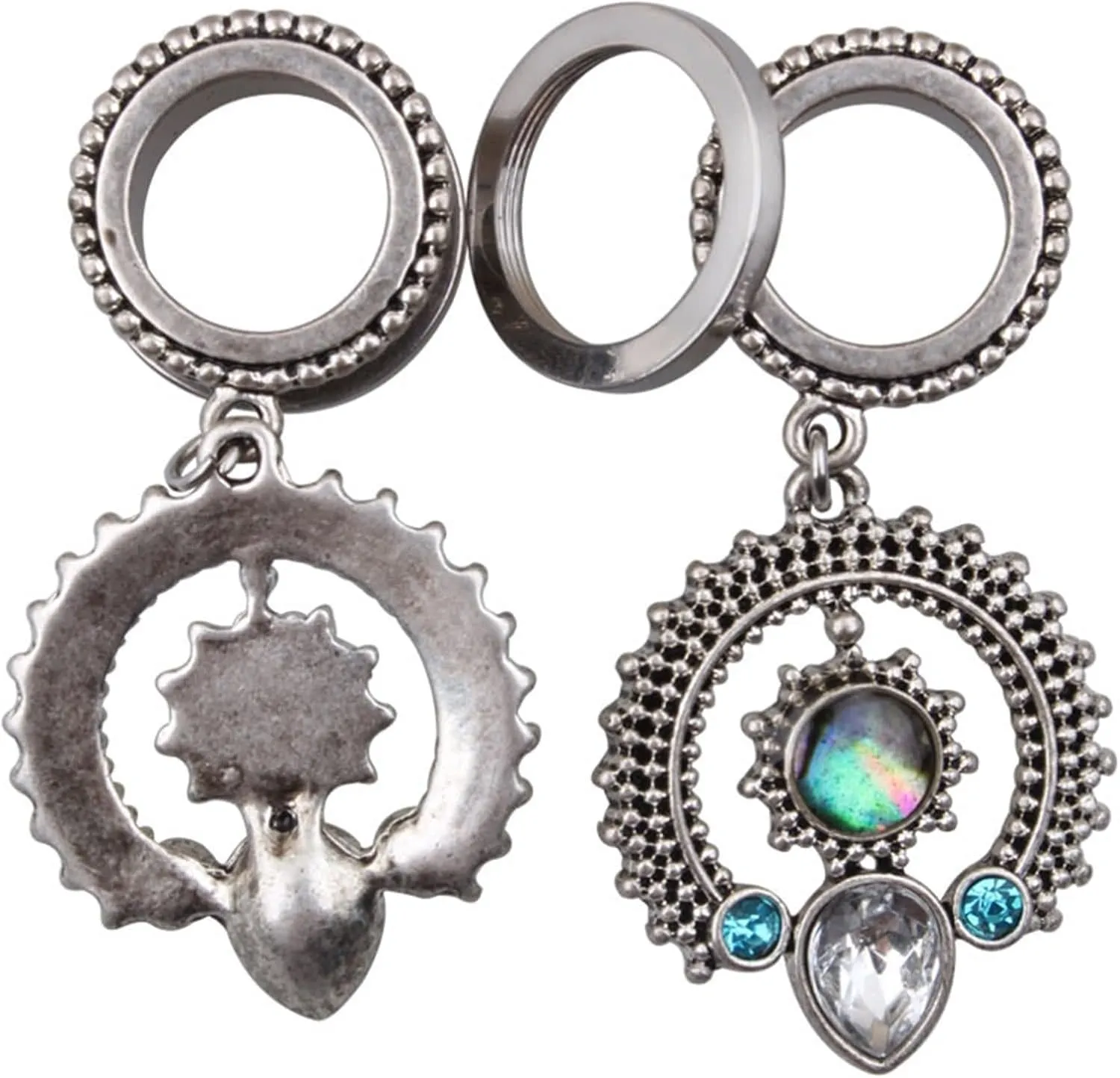 Stainless Steel Gauges Dangle, Piercing Jewelry Round with Water Drop Pendant Ear Stretcher Piercings Jewelry