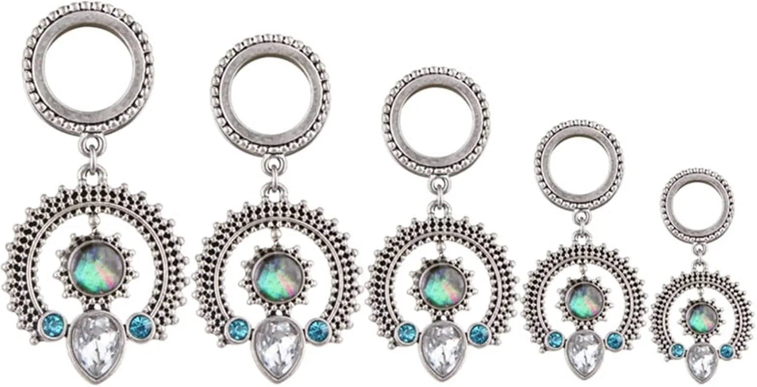 Stainless Steel Gauges Dangle, Piercing Jewelry Round with Water Drop Pendant Ear Stretcher Piercings Jewelry