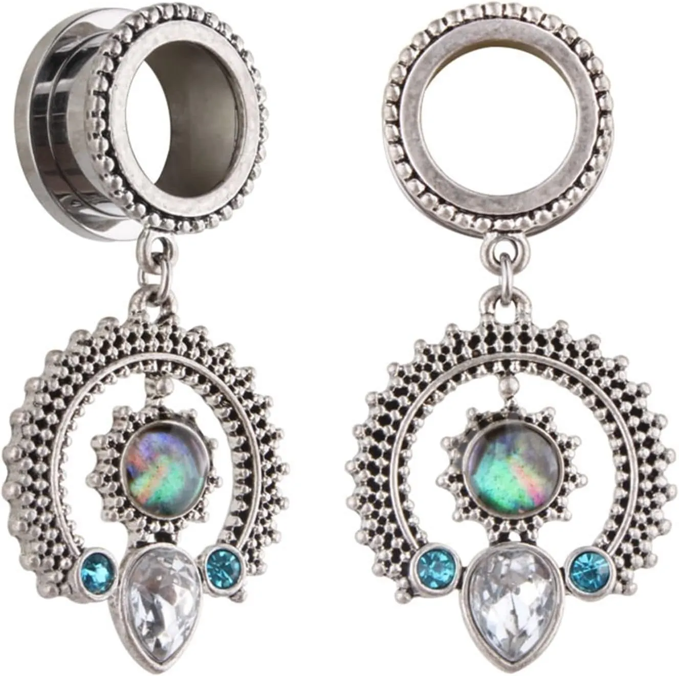 Stainless Steel Gauges Dangle, Piercing Jewelry Round with Water Drop Pendant Ear Stretcher Piercings Jewelry