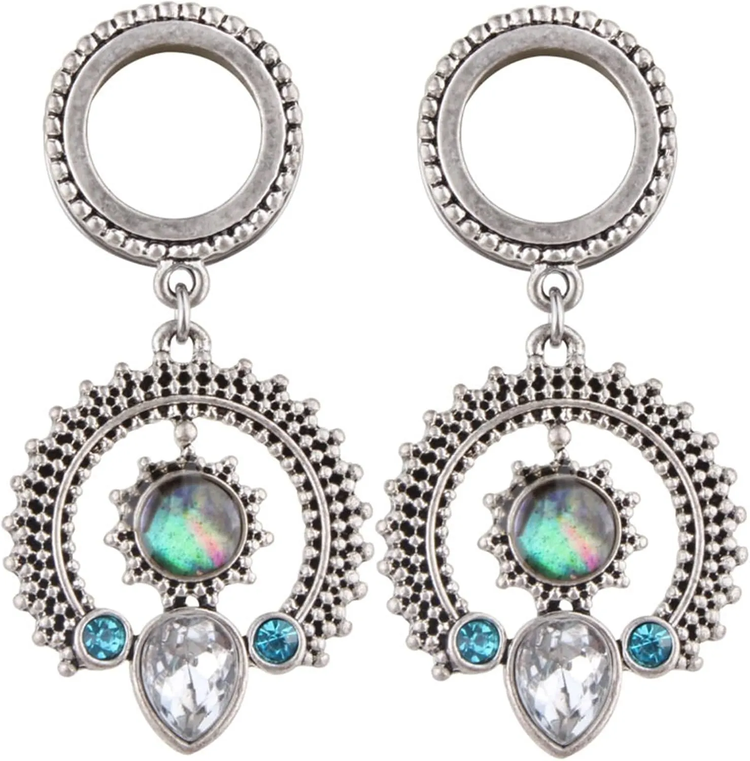 Stainless Steel Gauges Dangle, Piercing Jewelry Round with Water Drop Pendant Ear Stretcher Piercings Jewelry