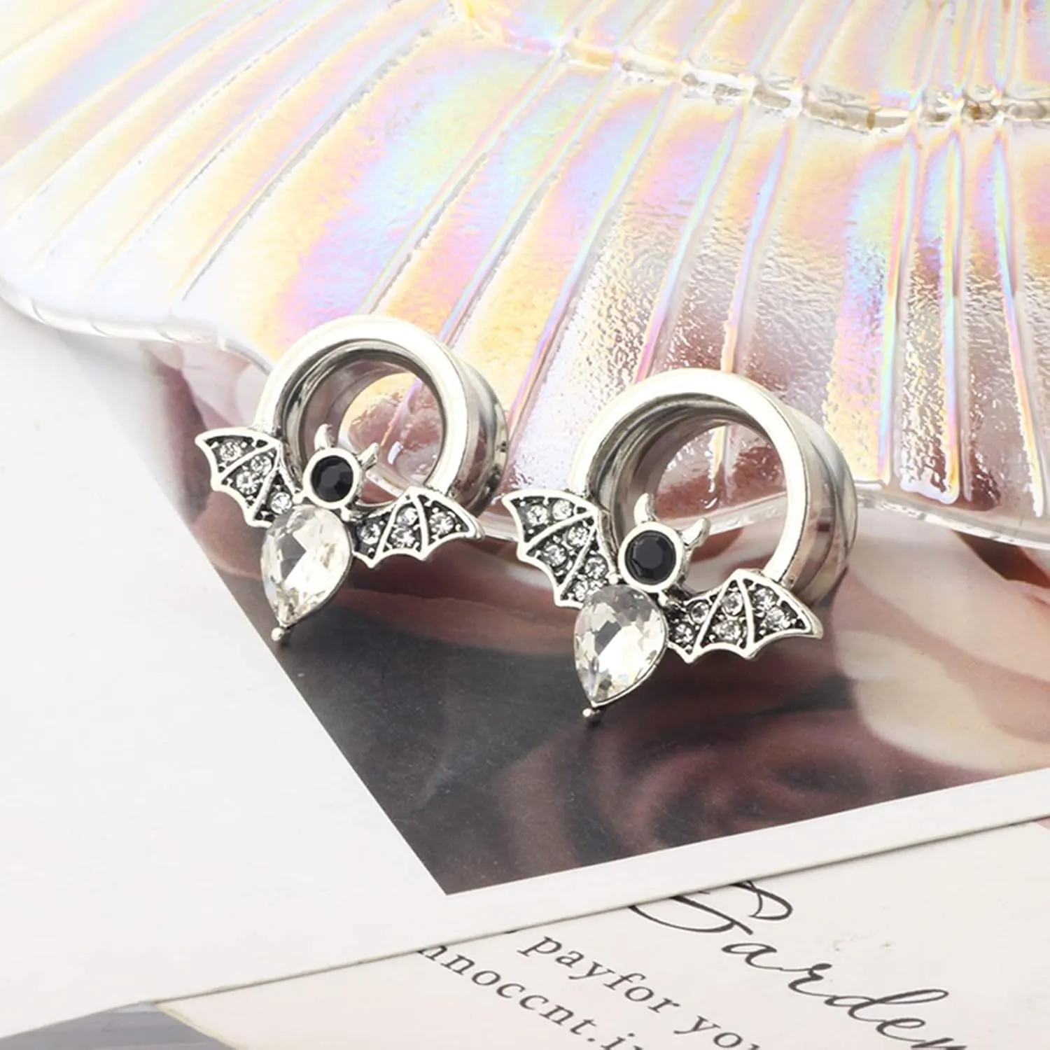 Stainless Steel Plugs and Tunnels, Piercing Jewelry Bat with Cubic Zirconia Plugs Ear Piercing Jewelry
