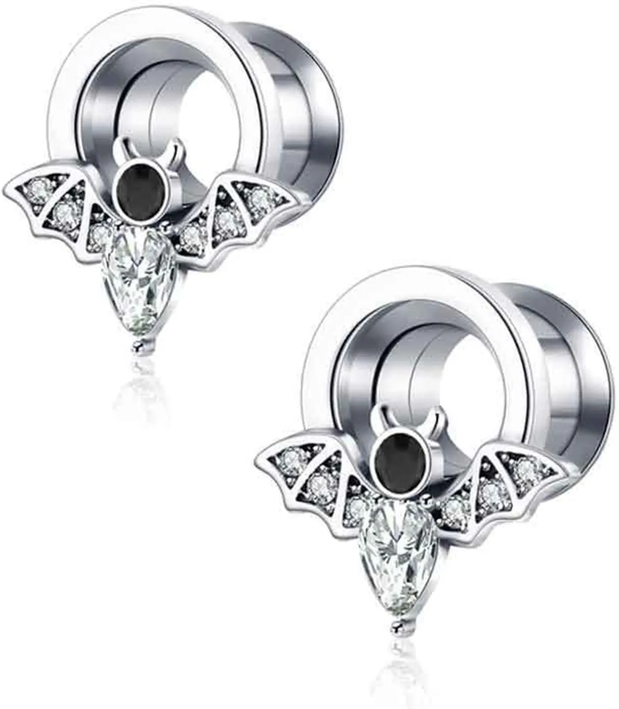 Stainless Steel Plugs and Tunnels, Piercing Jewelry Bat with Cubic Zirconia Plugs Ear Piercing Jewelry