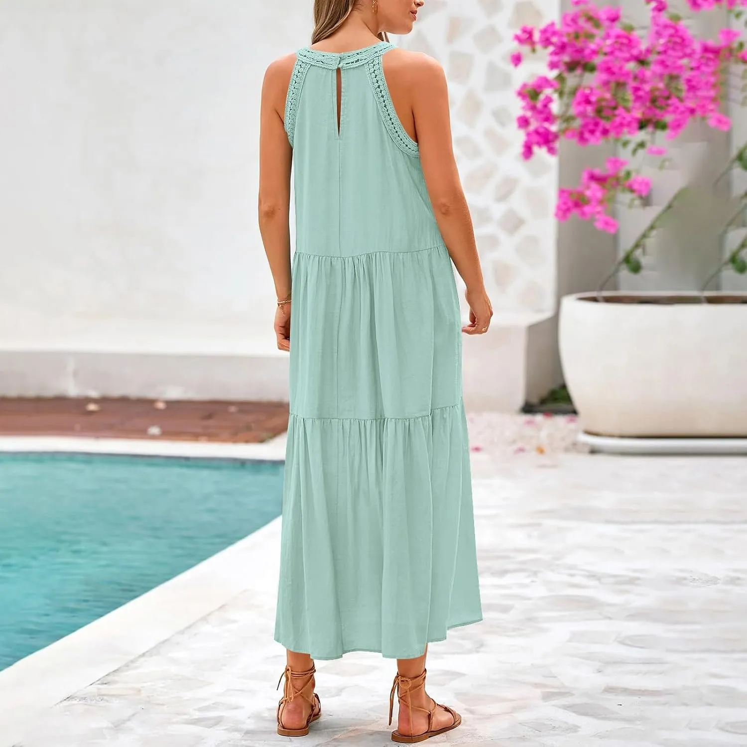 Summer Dresses for Women 2025,Casual Sleeveless Maxi Dresses Easter Crewneck Sundress Beach Vacation Clothes Fashion