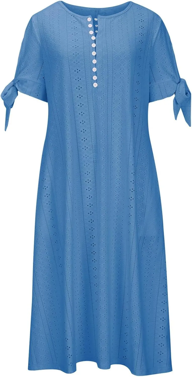 Summer Dresses for Women 2025,Cold Shoulder Eyelet Dress v Neck Boho Casual Beach Vacation Spring Maxi Dresses