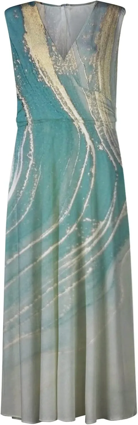 Summer Dresses for Women,Womens Elegant Wrap Deep V Neck Sleeveless Maxi Dress Flowy Beach Vacation Boho Sundresses