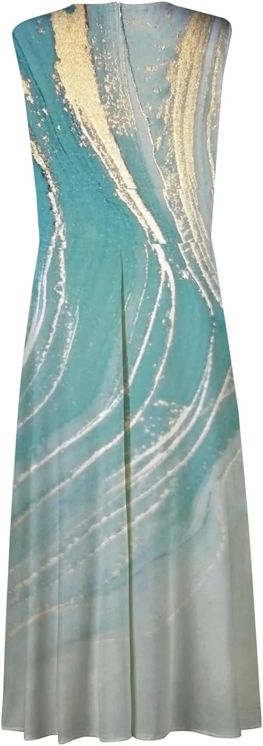 Summer Dresses for Women,Womens Elegant Wrap Deep V Neck Sleeveless Maxi Dress Flowy Beach Vacation Boho Sundresses