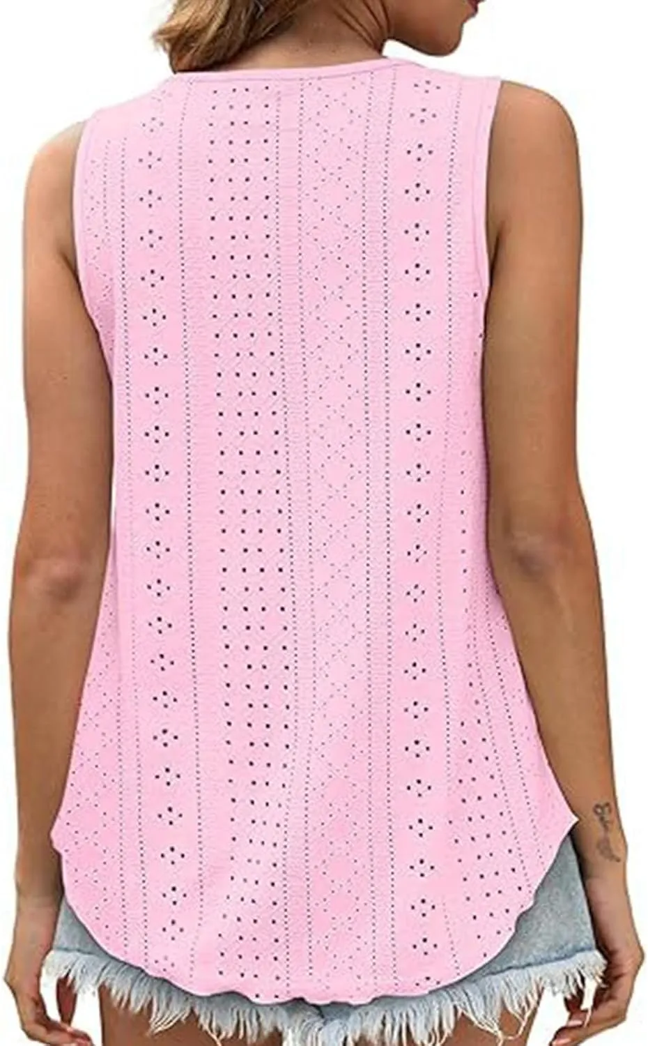 Summer Flowy Tank Tops for Women Sleeveless Scoop Neck Eyelet Shirts Loose Fit Casual Blouse Comfy Breathable Tunics