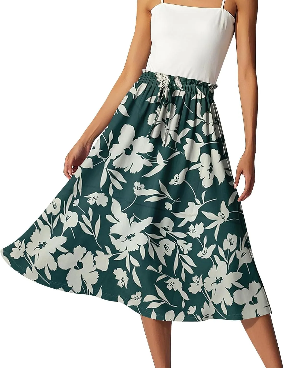 Summer Skirt for Women Midi Wrap Skirt Drawstring High Waist Knee Length Skirts A Line Floral Graphic Bohemian Skirt