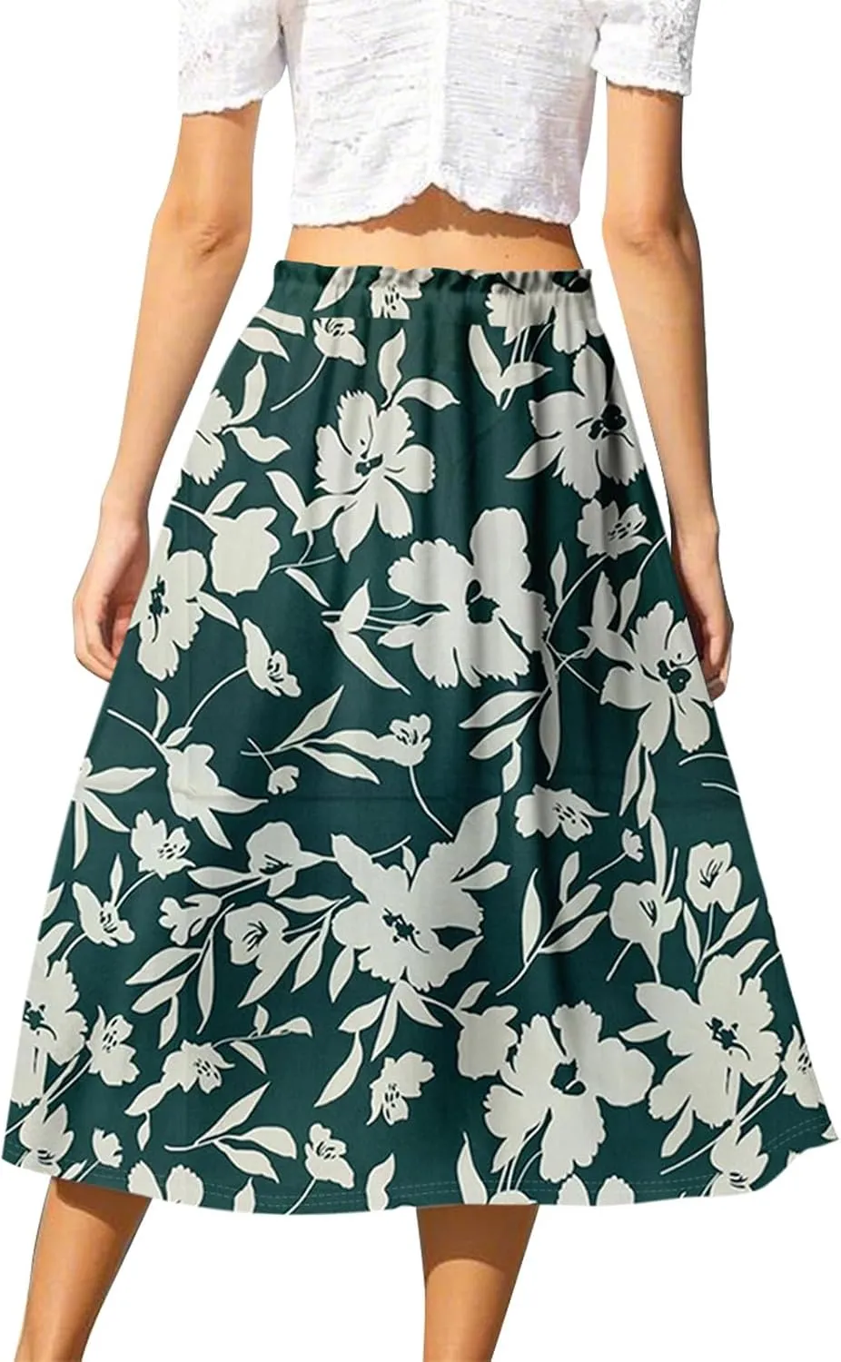Summer Skirt for Women Midi Wrap Skirt Drawstring High Waist Knee Length Skirts A Line Floral Graphic Bohemian Skirt