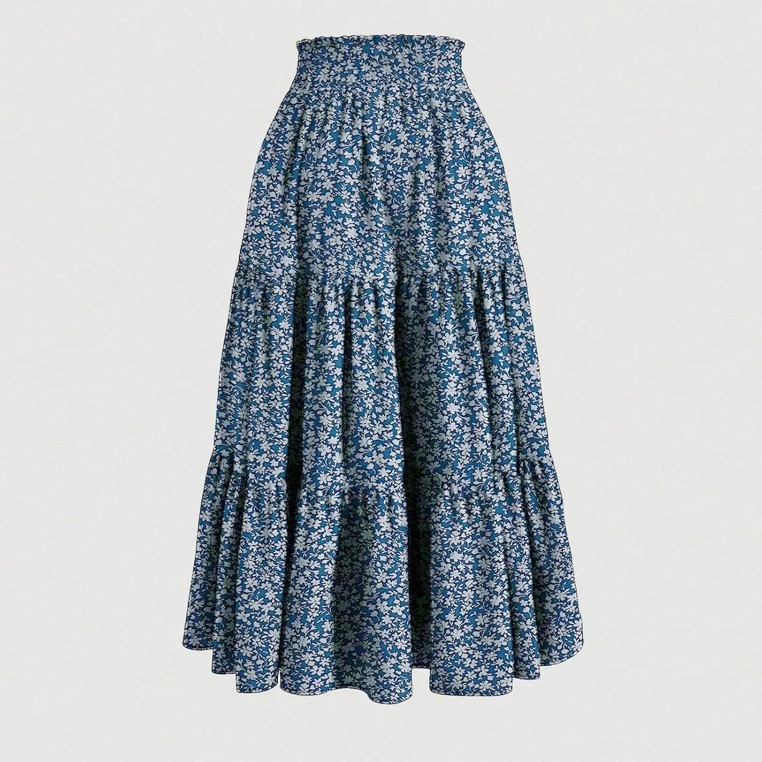 Summer Skirts for Women 2025 Boho Casual Pleated High Waisted Floral Midi Skirt Elastic Tie Knot Flowy A line Skirts