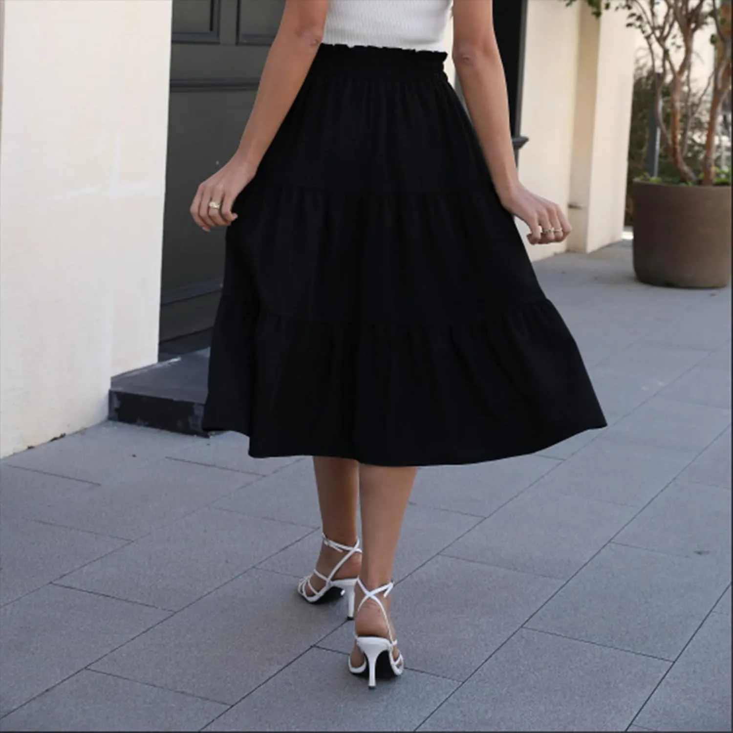 Summer Skirts for Women 2025 Boho Casual Pleated High Waisted Floral Midi Skirt Elastic Tie Knot Flowy A line Skirts