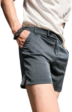 Summer Solid Side Split Shorts Men Simple All Match Slim Fit Casual Streetwear Short Black Gray