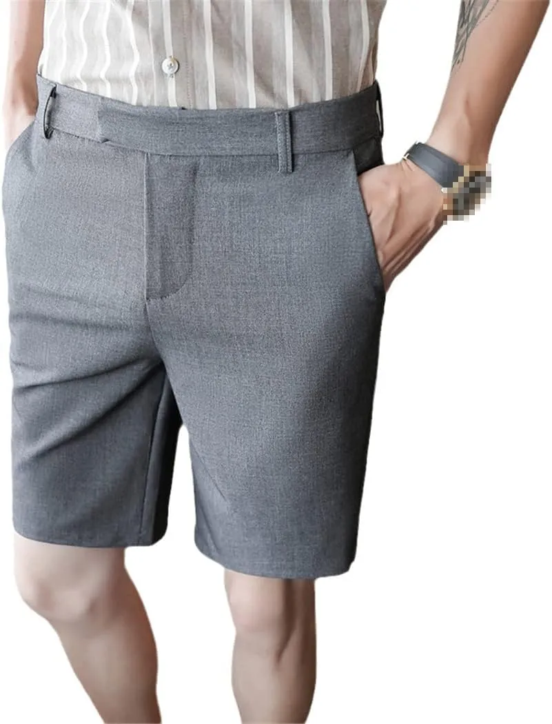 Summer Thin Solid Slim Fit Bermuda Shorts Men Knee Length Business Casual Short Black Gray