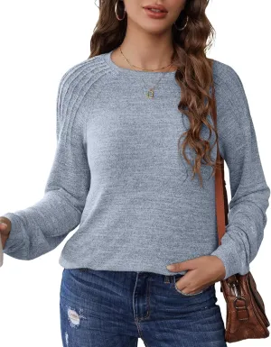 Sweatshirts for Women Trendy Crewneck Pleated Tunic Shirts Long Sleeve Fall Tops Fashion 2024