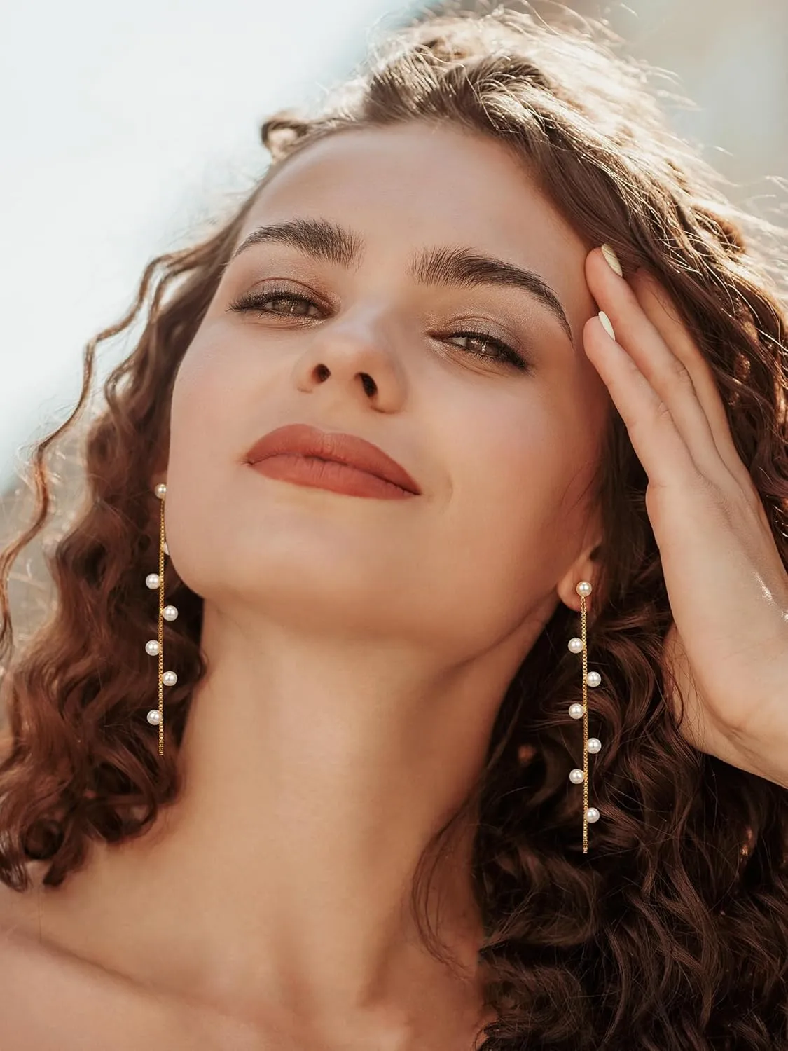 SWEETV 14K Gold Plated Long Pearl Drop Dangle Earrings for Women, Tassel Chain Baroque Pearl Wedding Bridal Earrings for Brides Bridesmaids, Prom Jewelry Gifts