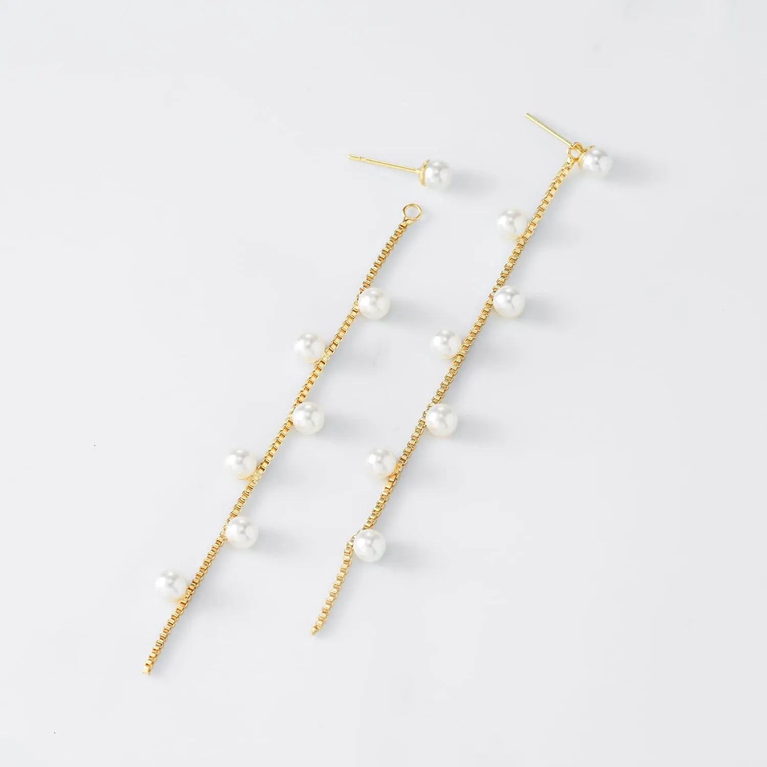 SWEETV 14K Gold Plated Long Pearl Drop Dangle Earrings for Women, Tassel Chain Baroque Pearl Wedding Bridal Earrings for Brides Bridesmaids, Prom Jewelry Gifts