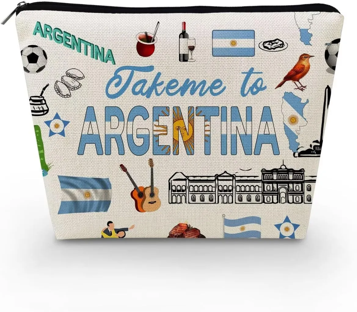 Take Me To Argentina Makeup Bag Cute Small Canvas Organizer Zipper Pouch Take Me To Argentina Cosmetic Bag Travel Present for Women Friends