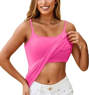 Tank Top with Built in Bra for Women Plus Size Tank Tops Spaghetti Strap Adjustable Scoop Neck Padded Workout Tanks