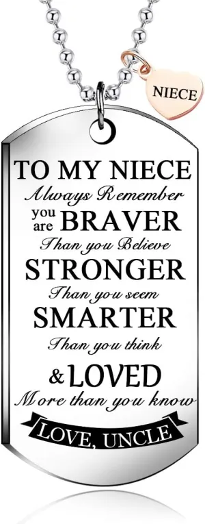 To My Niece Pendant Necklace Jewelry Encouragement Gift from uncle Inspirational Gifts For niece Jewelry