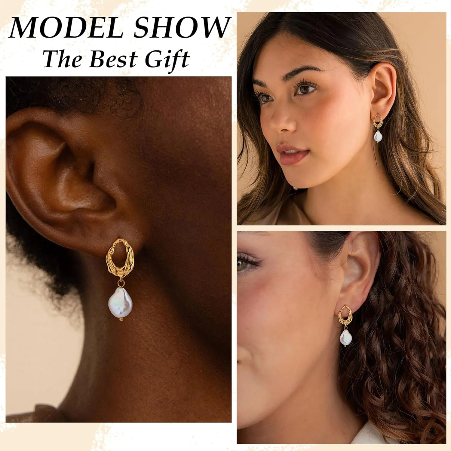 TOBENY Pearl Earrings for Women Trendy Dainty 14K Gold Plated Pearl Dangle Earrings Statement White Pearl Drop Earrings Dangling Bridal Wedding Huggie Hoop Earrings for Women Gifts Jewelry