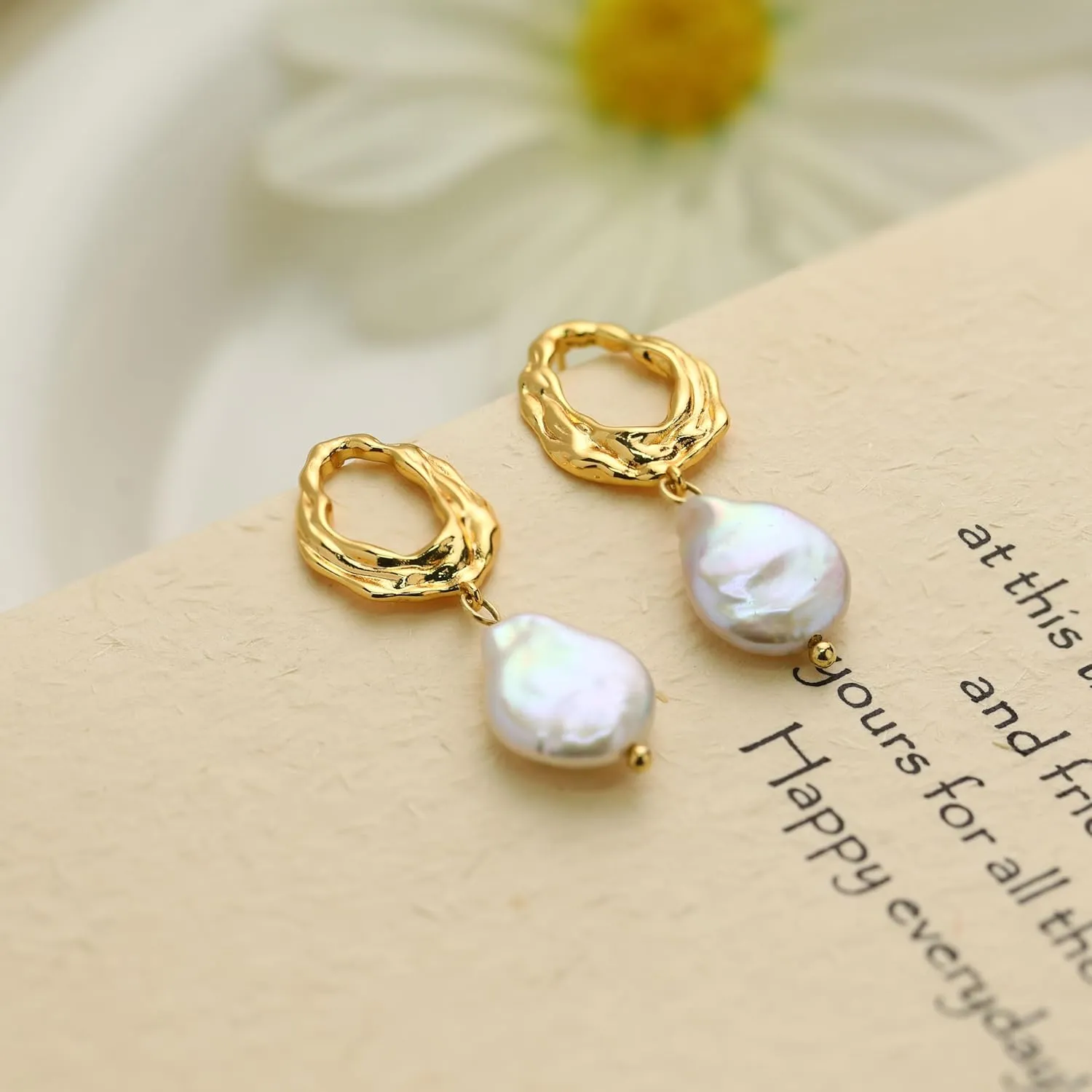 TOBENY Pearl Earrings for Women Trendy Dainty 14K Gold Plated Pearl Dangle Earrings Statement White Pearl Drop Earrings Dangling Bridal Wedding Huggie Hoop Earrings for Women Gifts Jewelry