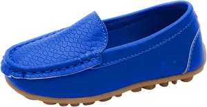 Toddler Little Kid Boys Girls No Slip On Loafers Dress Flat Shoes Soft Suede Leather Flat Boat Shoes Loafer (Blue, 35)