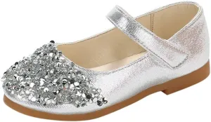 Toddler Shoes Baby Girls Rhinestone Dress Shoes Glitter Mary Jane Kids Princess Shoes Low Heels for Party Wedding