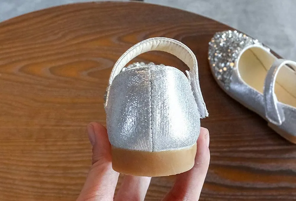 Toddler Shoes Baby Girls Rhinestone Dress Shoes Glitter Mary Jane Kids Princess Shoes Low Heels for Party Wedding