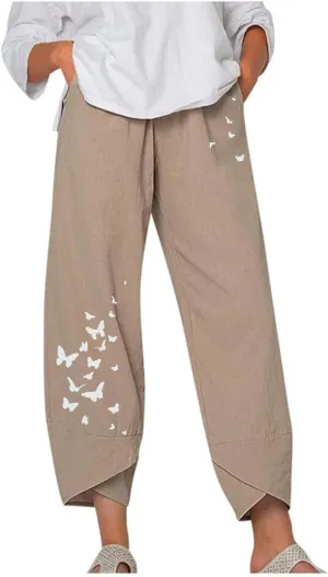Trendy Womens Summer Capri Pants Casual Comfy Baggy Palazzo Trouser Pants with Pocket