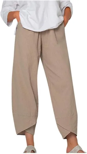 Trendy Womens Summer Capri Pants Casual Comfy Baggy Palazzo Trouser Pants with Pocket