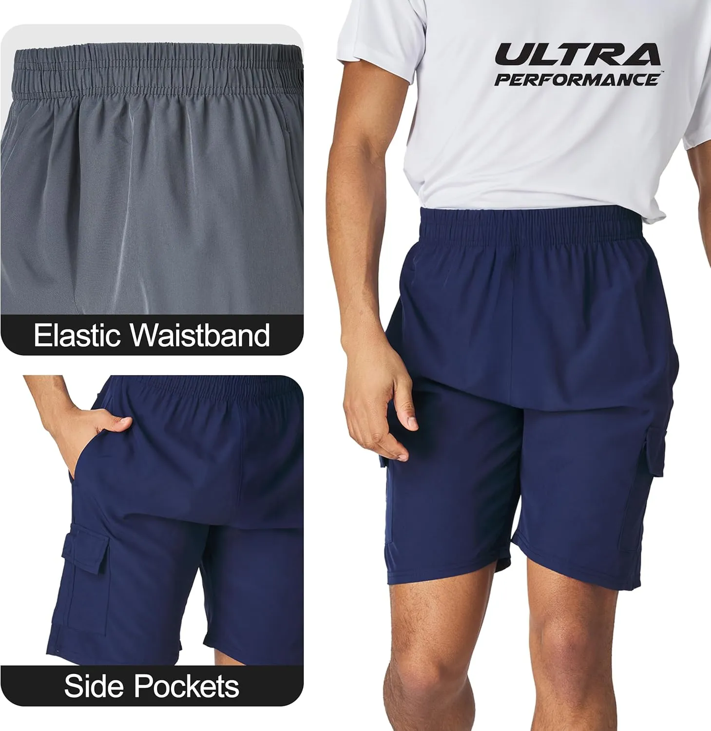 Ultra Performance Men's Nylon Cargo Short's- 2 Pack Mens Golf & Hiking Stretch Shorts with Pockets Quick Dry Short for Men