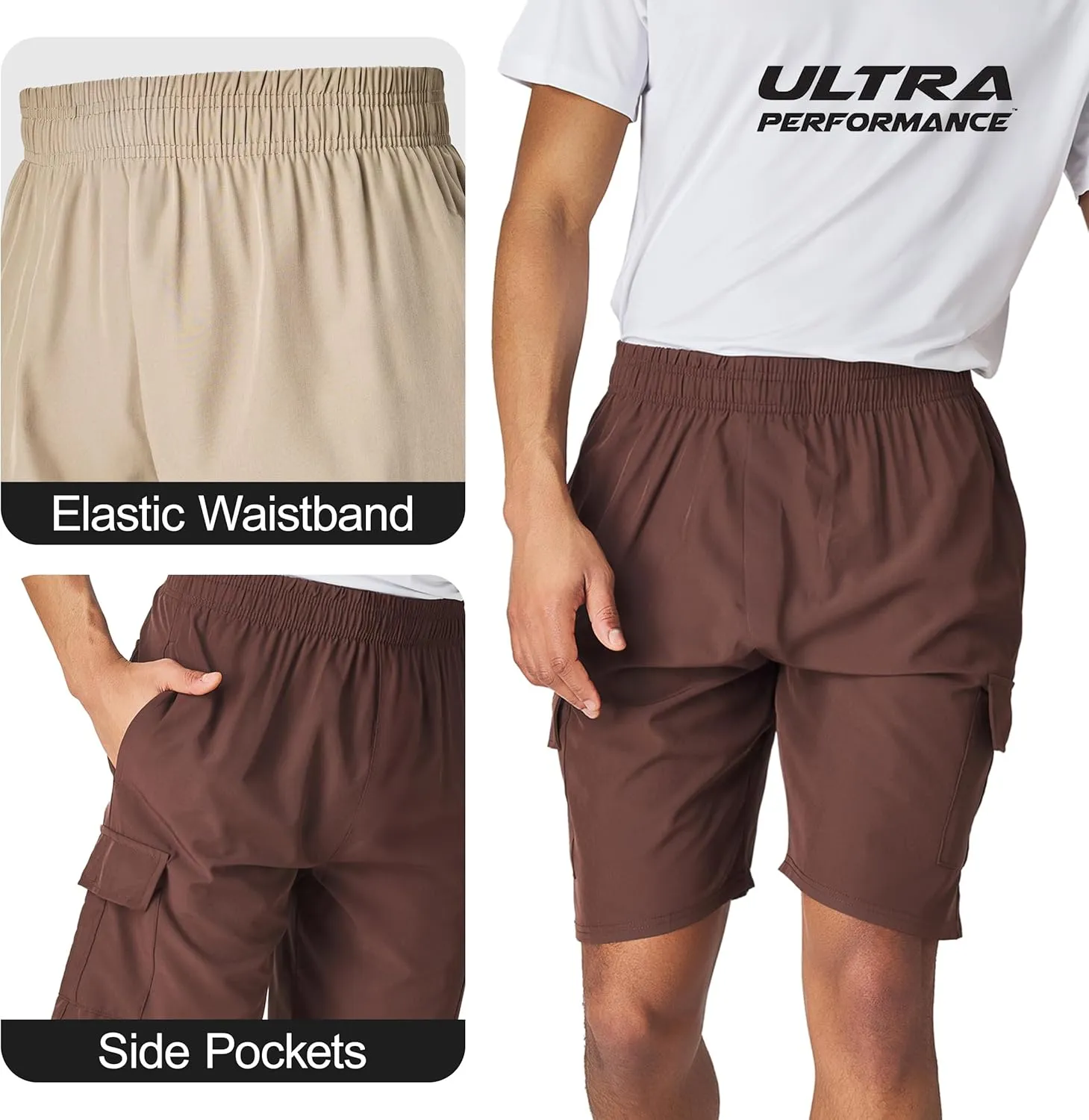 Ultra Performance Men's Nylon Cargo Short's- 2 Pack Mens Golf & Hiking Stretch Shorts with Pockets Quick Dry Short for Men