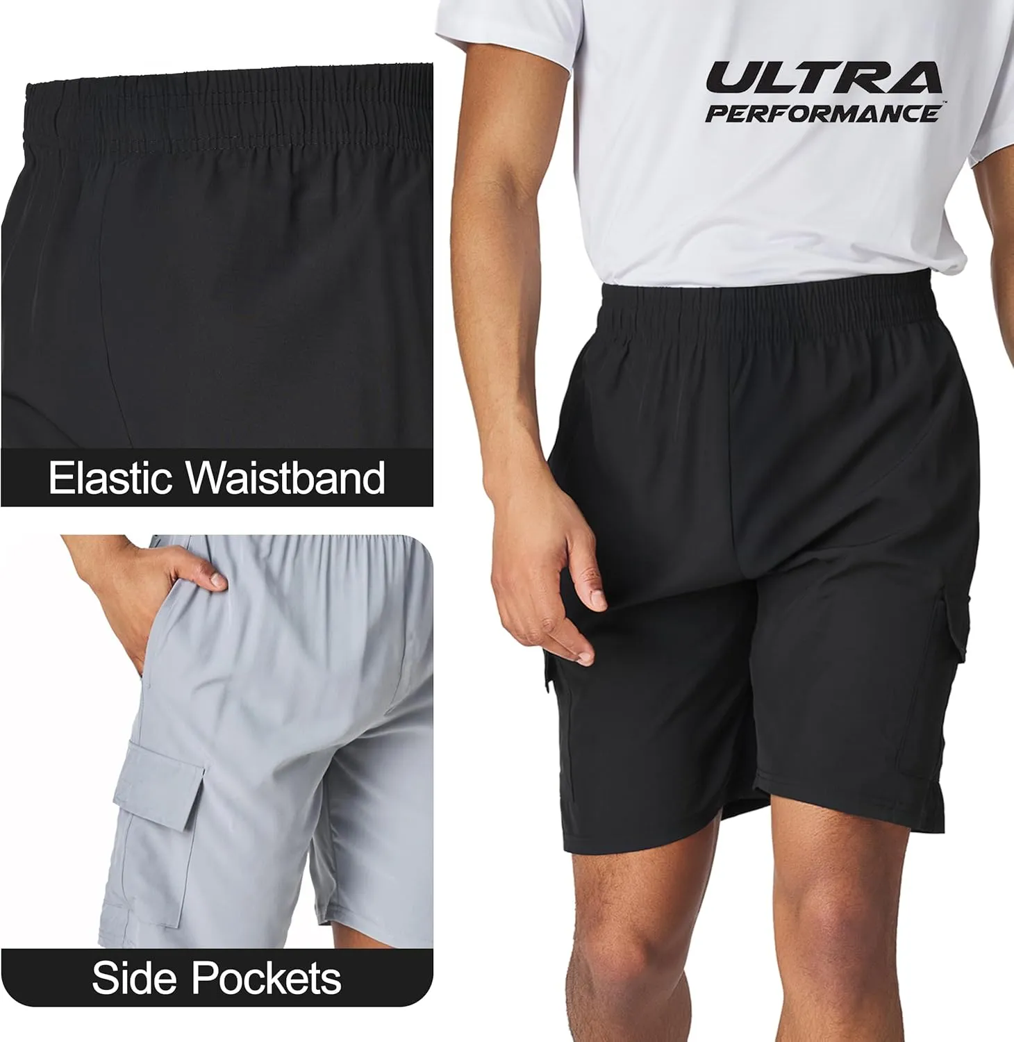 Ultra Performance Men's Nylon Cargo Short's- 2 Pack Mens Golf & Hiking Stretch Shorts with Pockets Quick Dry Short for Men