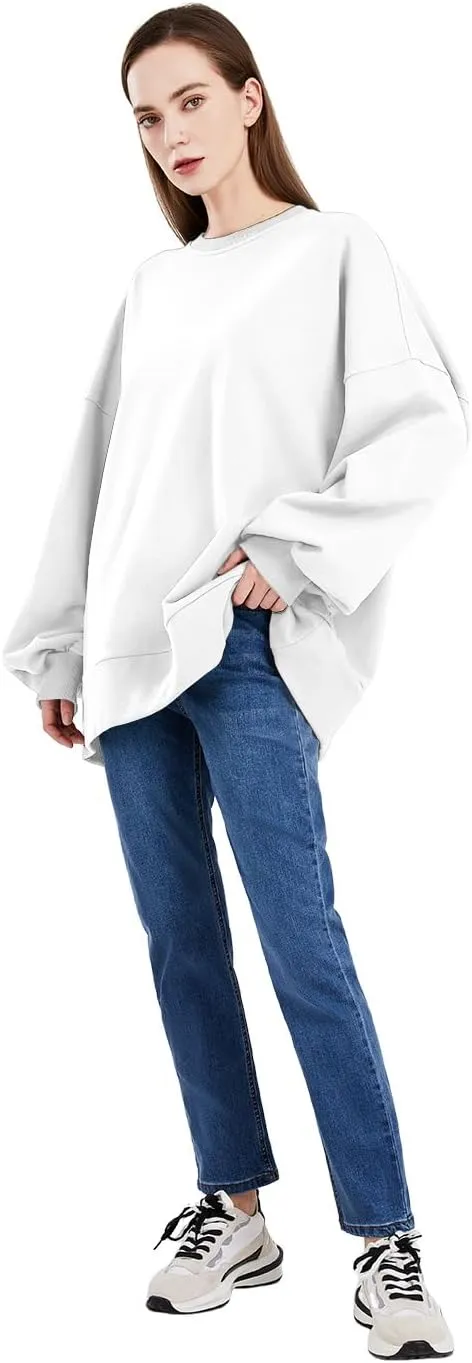 utcoco Womens Oversized Sweatshirts Long Sleeve Crewneck Loose Fit Casual Solid Pullover Tops