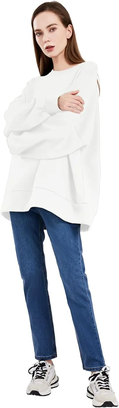 utcoco Womens Oversized Sweatshirts Long Sleeve Crewneck Loose Fit Casual Solid Pullover Tops