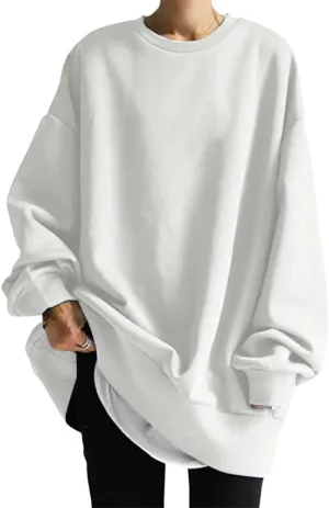 utcoco Womens Oversized Sweatshirts Long Sleeve Crewneck Loose Fit Casual Solid Pullover Tops