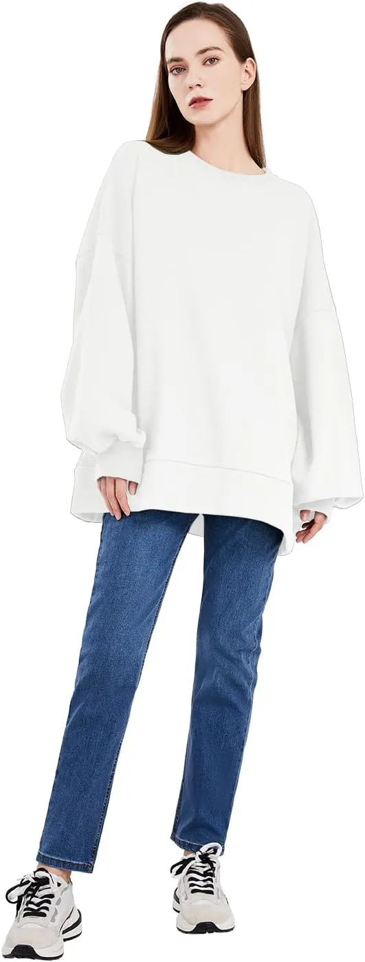 utcoco Womens Oversized Sweatshirts Long Sleeve Crewneck Loose Fit Casual Solid Pullover Tops