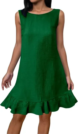 Vacation Dresses for Women 2025 Cute Halter Neck Mini Dress Sleeveless Solid Color Flowy Pleated Short Sundress