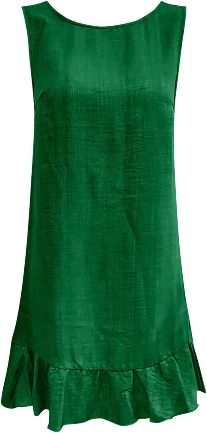 Vacation Dresses for Women 2025 Cute Halter Neck Mini Dress Sleeveless Solid Color Flowy Pleated Short Sundress