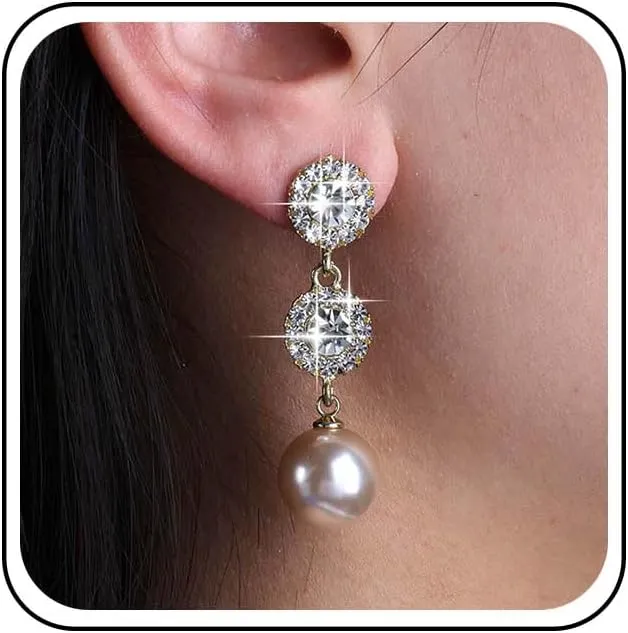 Vintage Crystal Pearl Dangle Earrings Gold Crystal Drop Earrings Rhinestone Pearl Earrings Wedding Chandelier Earrings Jewelry for Women