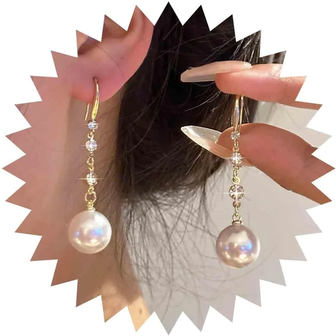Vintage Crystal Pearl Dangle Earrings Gold Pearl Drop Earrings Cz Pearl Wedding Earrings Rhinestone Pearl Dangle Hook Earrings Jewelry for Women