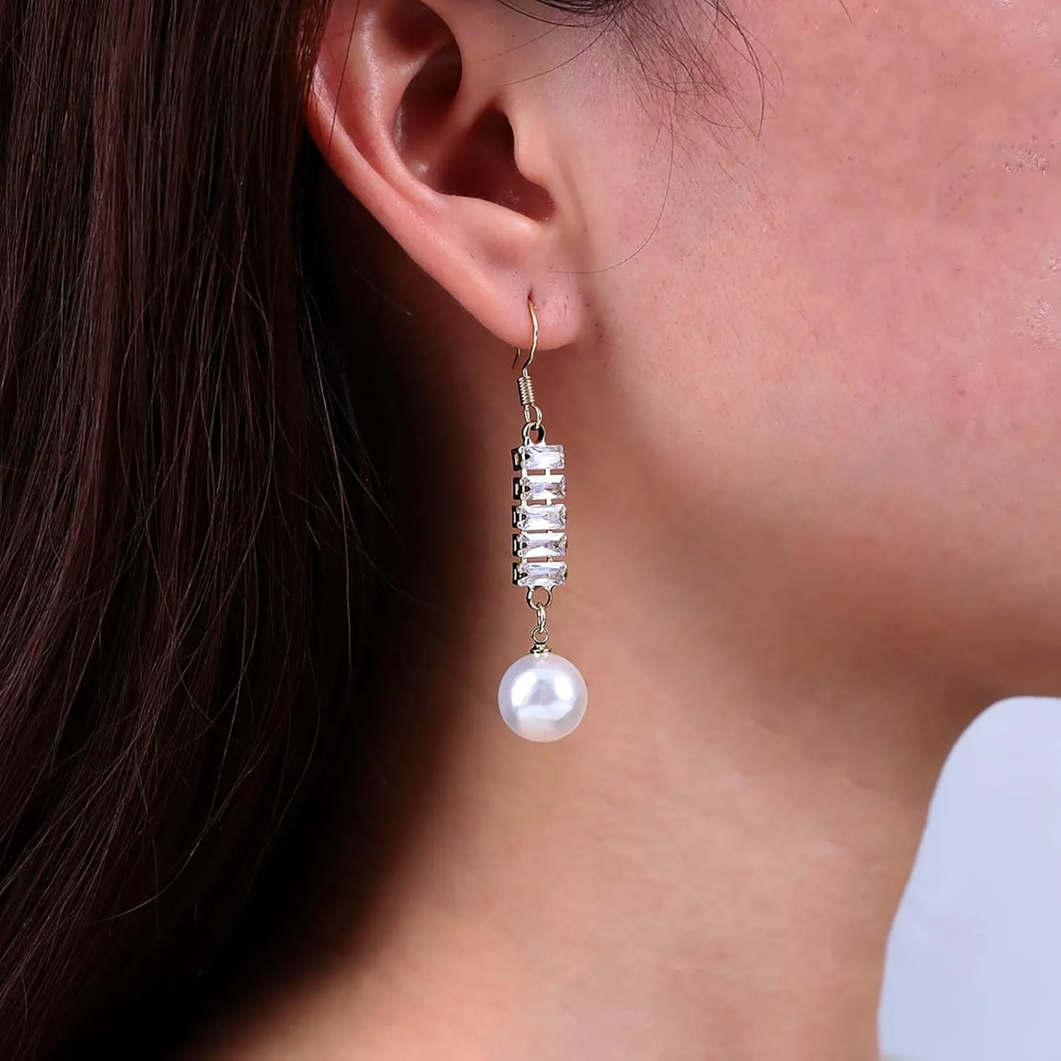 Vintage Crystal Pearl Earrings Gold Pearl Drop Earrings Pearl Rhinestone Earrings Long Cz Pearl Dangle Earrings Jewelry for Women and Girls