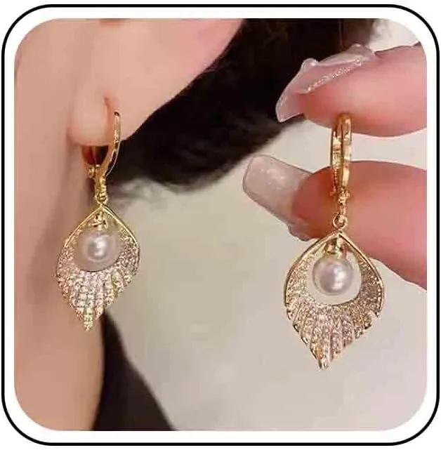 Vintage Crystal Teardrop Pearl Drop Earrings Cubic Teardrop Hoop Earrings Chandelier Pearl Earrings Wedding Pearl Dangle Earrings Jewelry For Women