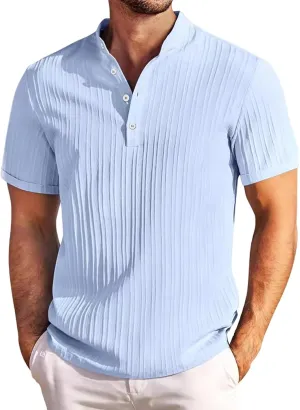 Vintage Henley Shirts for Men Cotton Linen Basic Short Sleeve Tees Baggy Striped Shirt Casual Summer Top Lightweight