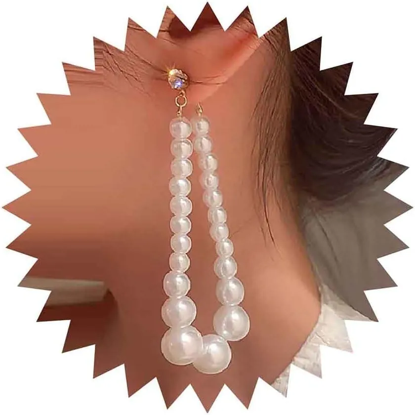 Vintage Long Pearl Chandelier Dangle Earrings Pearl Tassel Earrings White Pearl Drop Earrings Pearl Statement Earrings Gold Pearl Crystal Stud Earrings Jewelry for Women