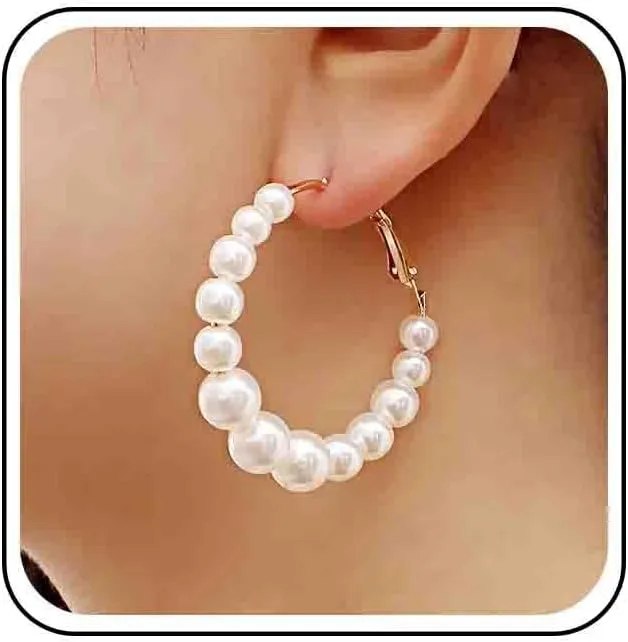 Vintage Pearl Hoop Dangle Earrings Pearl Loop Earrings Circle Pearl Earrings Faux Pearl Stud Earrings Jewelry for Women
