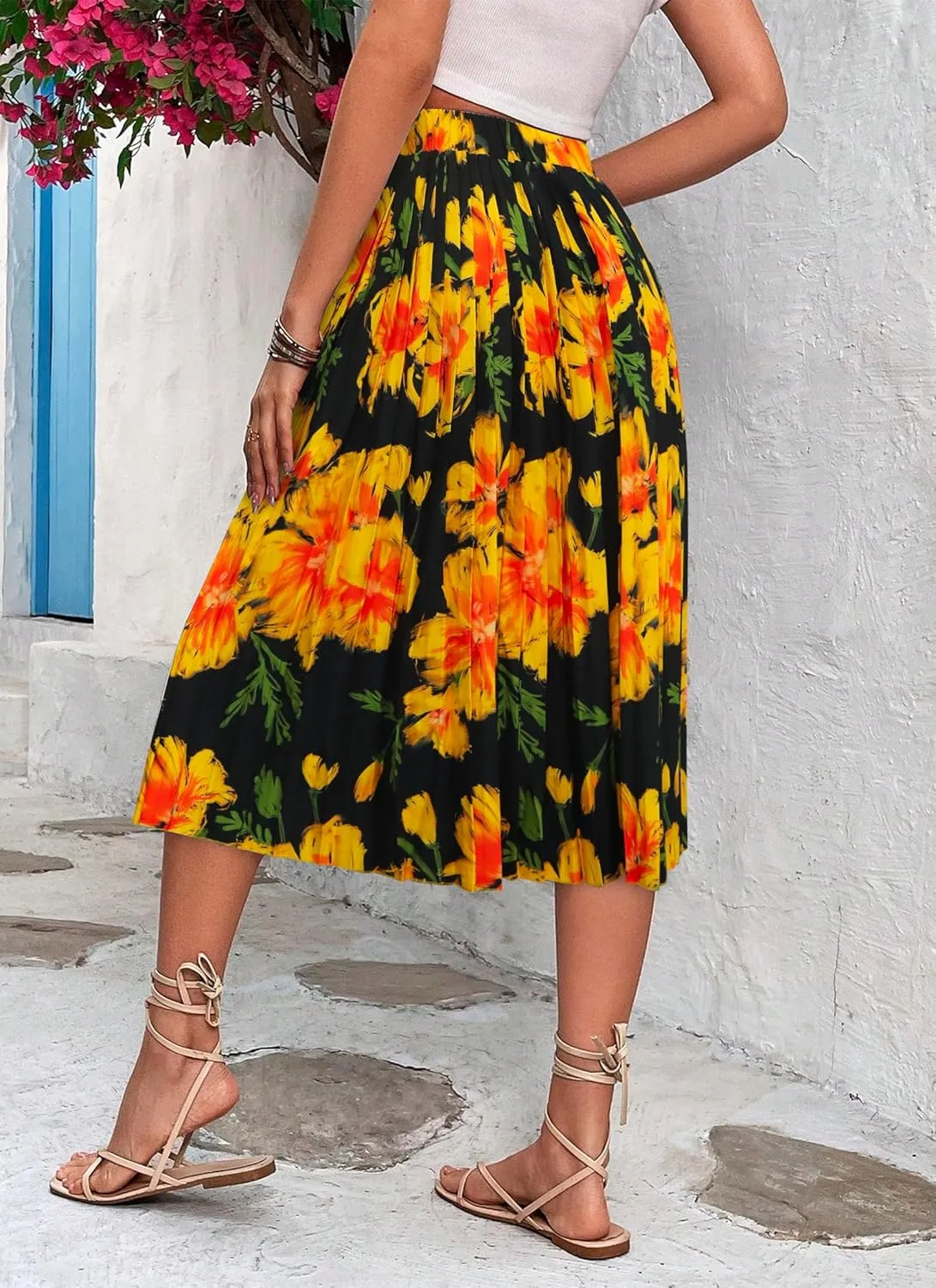 VOBCTY Womens Midi Skirts Summer Trendy A-line High Waist Casual Flowy Skirts