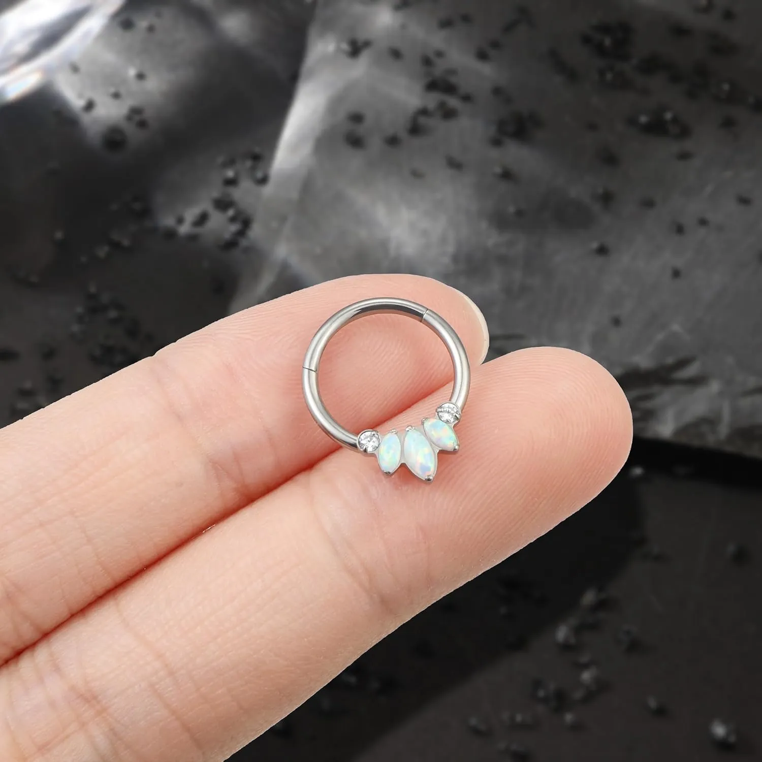 Vsnnsns G23 Titanium Septum Rings 16G 18G 20G Daith Piercing Jewelry Clicker Septum Jewelry CZ Opal Septum Rings Daith Earrings Piercing Jewelry Hoops For Women Men