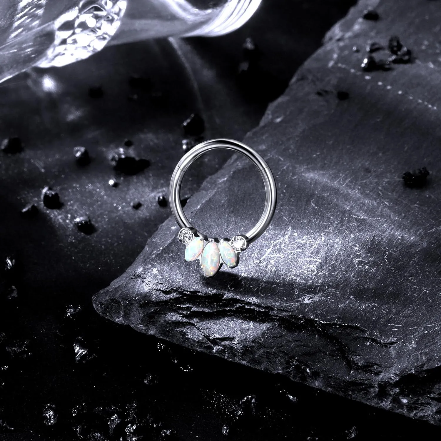 Vsnnsns G23 Titanium Septum Rings 16G 18G 20G Daith Piercing Jewelry Clicker Septum Jewelry CZ Opal Septum Rings Daith Earrings Piercing Jewelry Hoops For Women Men