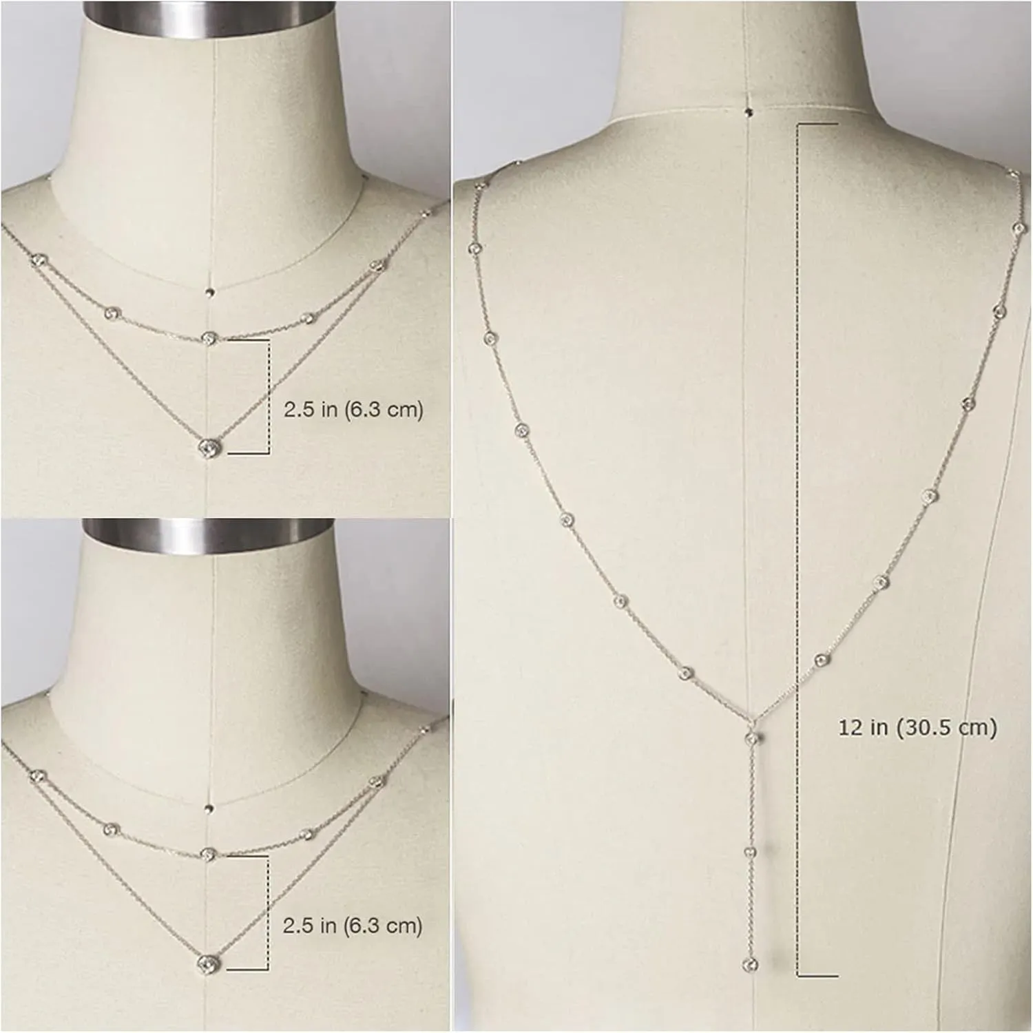 Wedding Multi-layered Rhinestone Back Chain Necklace Layered Bridal Crystal Back Chain Jewelry Festival Rave Rhinestone Backdrop Jewelry Dress Shoulder Body Chain Jewelry for Women